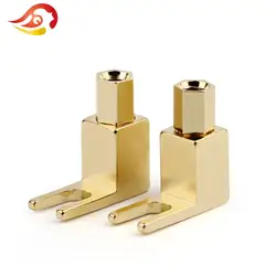 QYFANG-직각 스피커 앰프 4mm, 바나나 플러그, 오디오 잭, 24K 금도금 나사, Y 포크 용접 없는 와이어 커넥터, 5 개