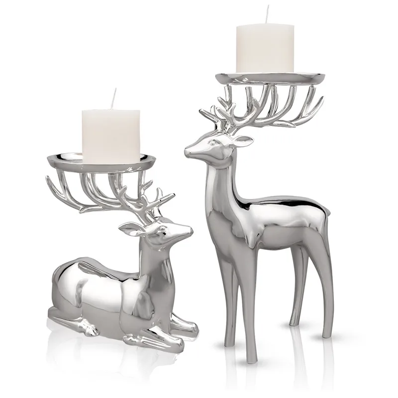 

European style home decorations candlesticks exquisite craft gifts metal plated silver reindeer Candle Holders