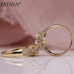 PATAYA New Women Luxury Wedding Rings 585 Rose Gold Color Round Natural Zircon Fashion Jewelry Party Hollow Cute Fine Big Ring