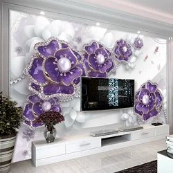3D Wallpaper Stereo Flowers Pearls And Jewels Photo Wall Murals Living Room TV Sofa Backdrop Cloth Luxury Decor Papel De Parede
