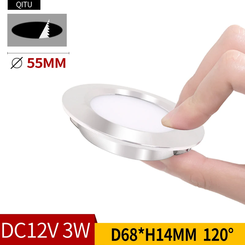 

QITU Slim Mini LED Downlight 3W Recessed Small Spotlight Ceiling DC12V 24V Kitchen Bathroom Waterproof Built-in Light