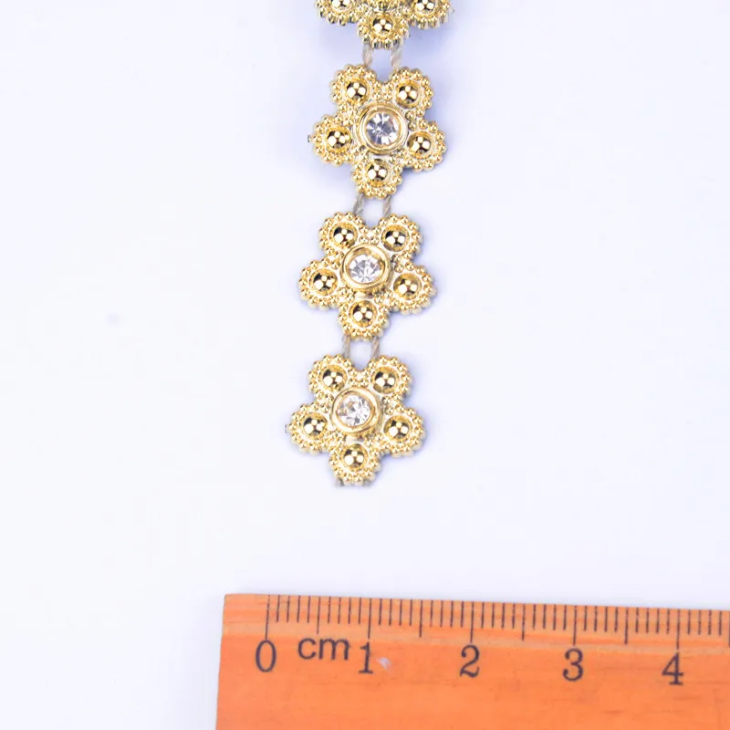 New 5yard/Lot Rhinestone Trim Gold Base Flower Chain Wedding Decoration Bridal Applique Stone And Crystal Banding For Clothing