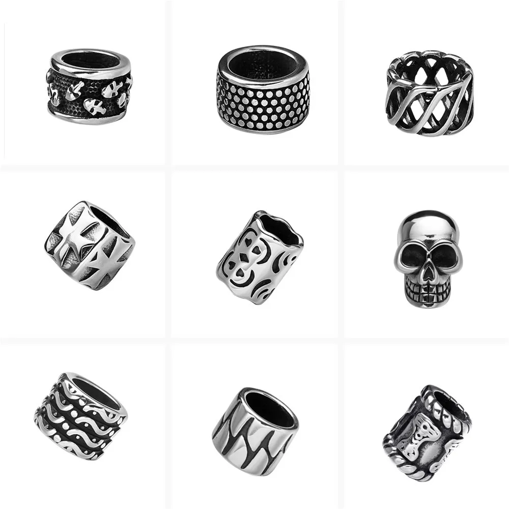 HMSFELY Stainless Steel Cross Pattern Cube Beads For DIY Leather Bracelet Jewelry Making 8mm Hole Size Accessories Bead 5pcs/lot