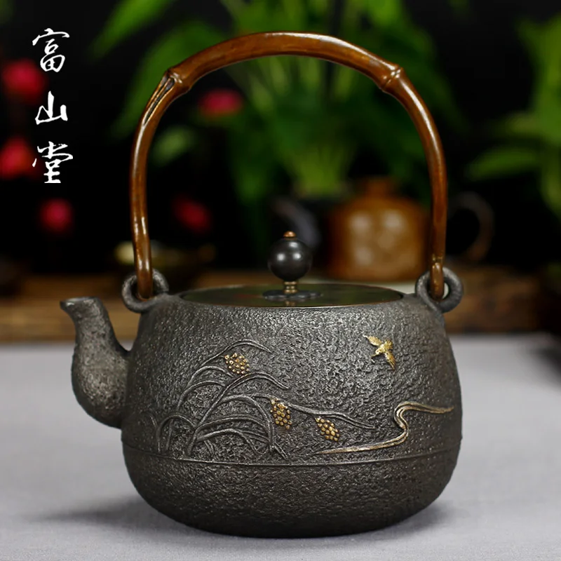 1.4L Autumn Bird Nature Pattern Handmade Cast Iron Kung Fu Tea Set Family Iron Pot