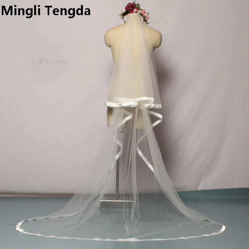 Mingli Tengda New White/Ivory Stain Edge 2 M Long Bridal Veils with Comb Veu De Noiva Velos De Novia wedding  accessories