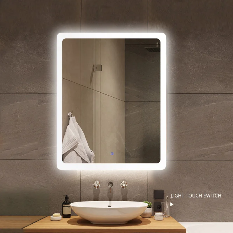 Square Bathroom Glass Mirror Wall Smart Touch Antifog LED Toilet Mirror Mural With Moisture Proof Bath Mirrors Vanity Customized