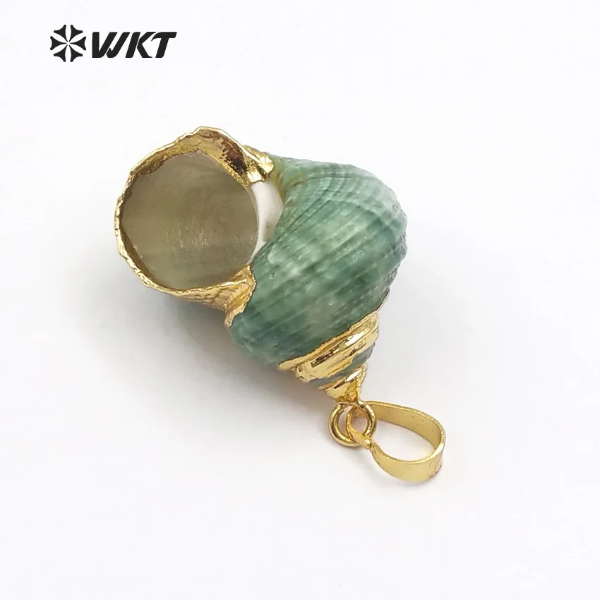 WT-JP069 wholesale New Design Mini Eletroplated Trumpet Shell Pendants with green Natural Shape Women Jewelry Making Pendants