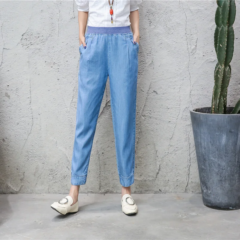 

2024 Spring Summer Women's Casual Trousers 4XL Loose High elastic waist Thin Jeans Fashion All-match Ladies Ankle-Length Pants