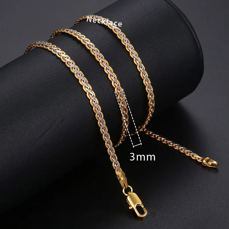 Davieslee Necklace for Women Gold Color Womens Necklace Chain Hammered Braided Mens Womens Jewelry 3mm 45cm 50cm 55cm DLGN328