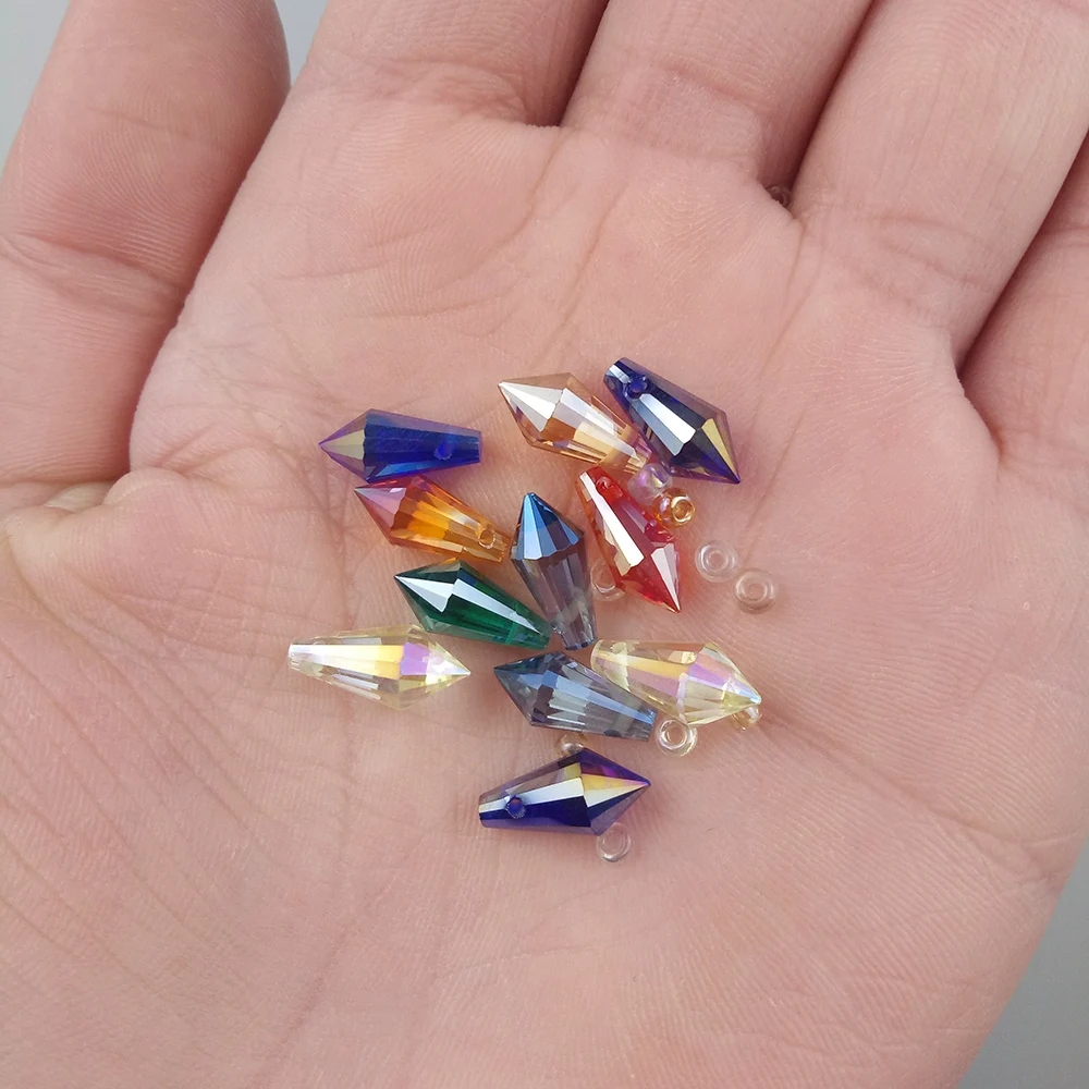 WLYeeS 50pcs Cone Pendant beads Austrian Water droplets crystal 5.5*11mm Spacer glass Loose bead for DIY jewelry Earrings Making