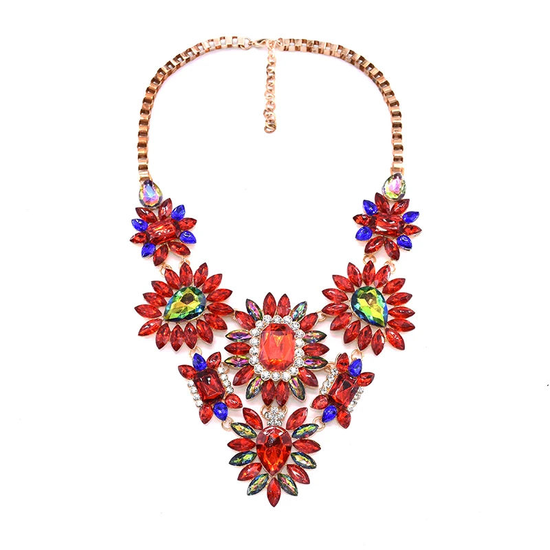 Boho Statement Choker Necklace Women Luxury Crystal Acrylic Flowers Pendants Necklaces Indian Maxi Chunky Large Collar Necklace