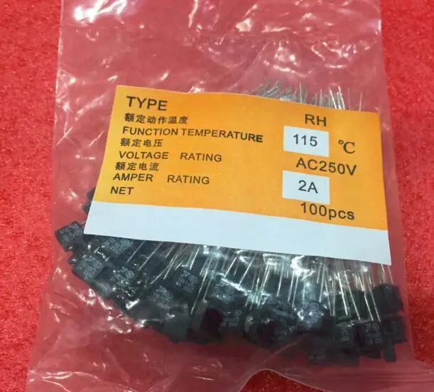 100pcs RH 130C RH 130Degree  RH 130 Thermal Fuse RH temperature fuse 2A 250V fan motor thermal fuse