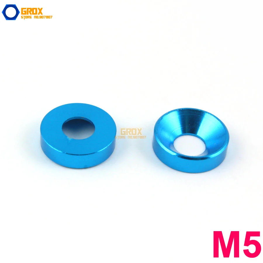 25 Pieces M5 Sky Blue Aluminum Washer Countersunk Flat Head Screw Washer