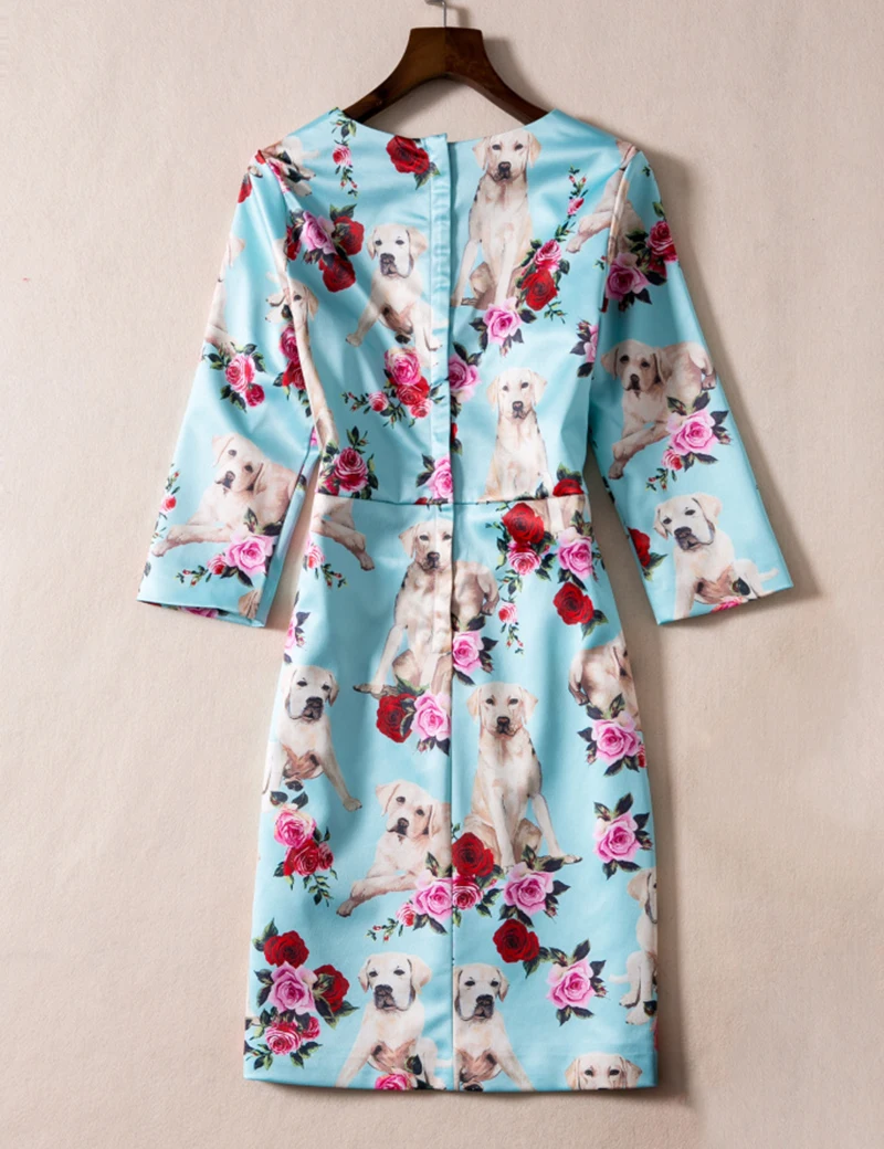 Fashion Animal Print Women Sheath Dress Half Sleeve Round Neck Dresses 09K630
