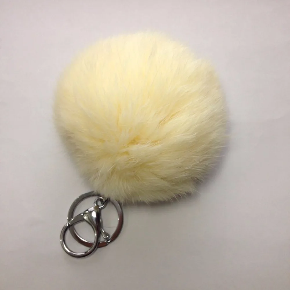 8cm Cute Fluffy Real Rabbit Fur Ball Pompom Key Chain Ring Fur Women Bag Car Charms Trinket Jewelry Party Gift