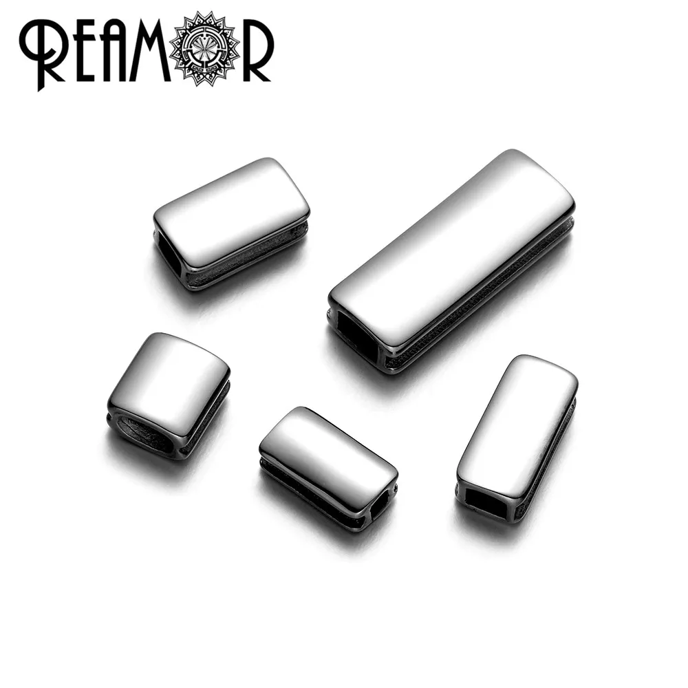 REAMOR 5pcs 316l Stainless Steel Blank Small Hole Laser Logo Metal Charm Spacer Beads For DIY Jewelry Making Bracelets Findings