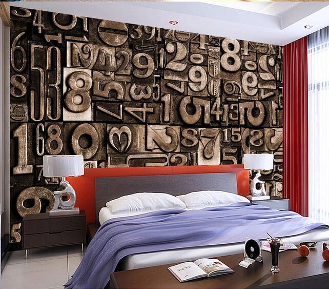 Custom 3D large mural,3 d character retro stereo English letters murals ,living room sofa TV wall  bedroom wall paper