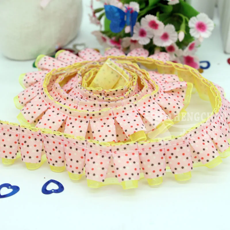 2.5cm Wide Dot Floral Pleated Snow Yarn Exquisite Lace Doll Dress DIY Clothing Accessories Home Textile Edge Handmade Decoration