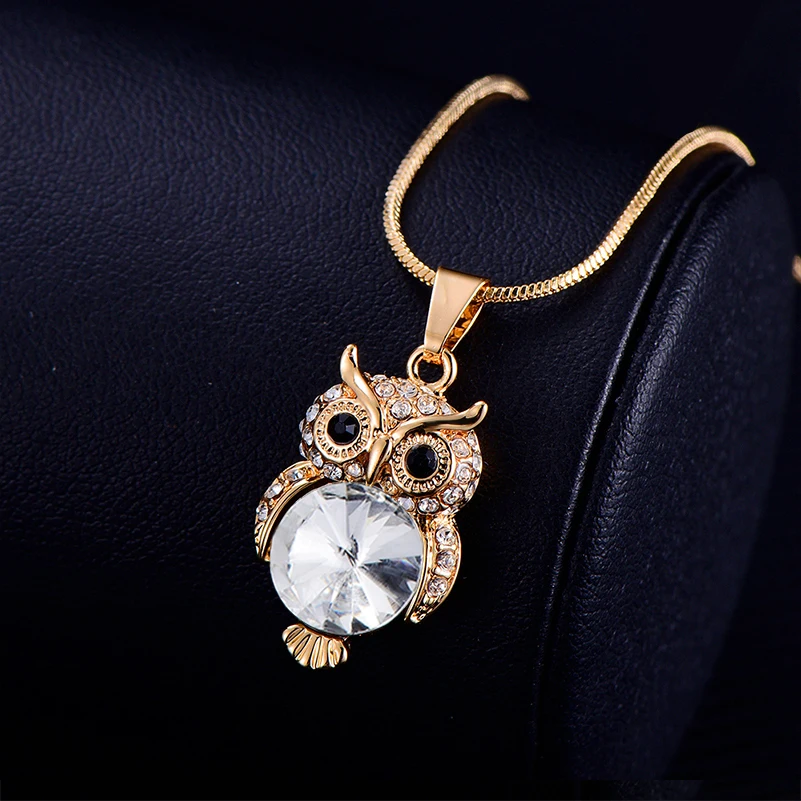 Gold Silver Color Chokers Necklaces For Women Accessories Fashion Jewelry Small Cute Owl Rhinestone Pendant Necklace Gift 2020