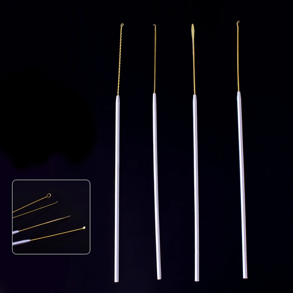 Set of 4pcs Copper Stainless Steel Ear Wax Pick Curette Earwax Removal Picker Earpick Cleaner Tool Kit For Kids Adults Home