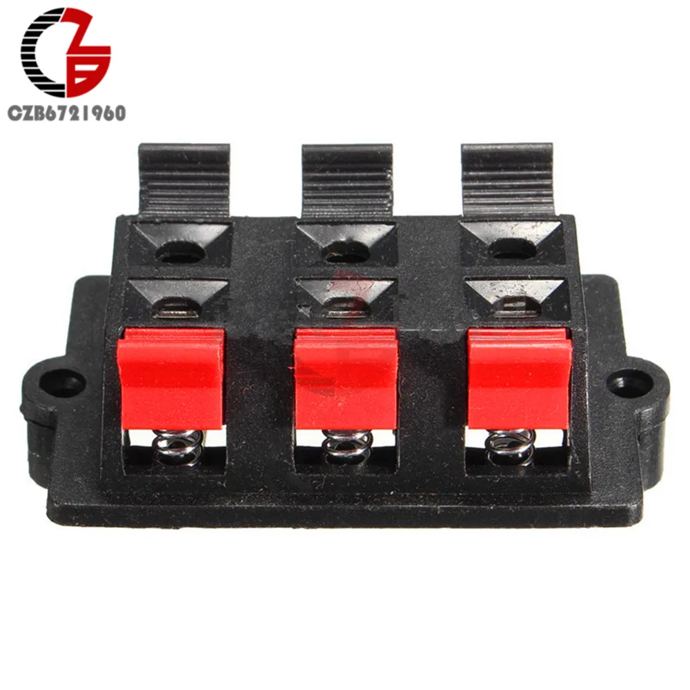 6-Way Speaker Terminal Strip Block Spring Push Release Stereo Plate Release