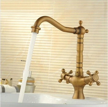 

Newly Retro Bathroom Basin Antique Brass Faucets Double Handle 360 Swivel Faucet Crane Mixer Tap AF1054