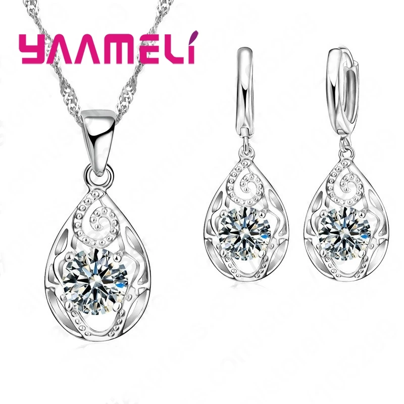 Elegant Drop shape Jewelry Set For Women Girls 925 Sterling Silver Accessories Wedding Engagement Anniversary Present For Bridal