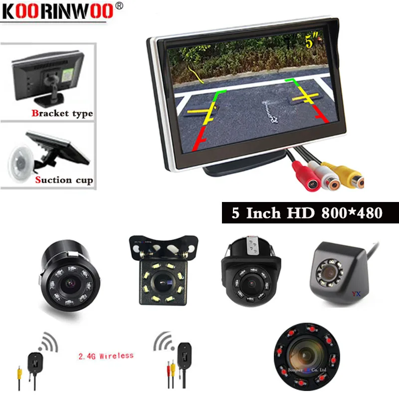 Koorinwoo Wireless Car Rear View Camera IP68 Night Vision Reverse Backup Vehicle + 5 inch TFT Video Monitor Sucker Window Truck