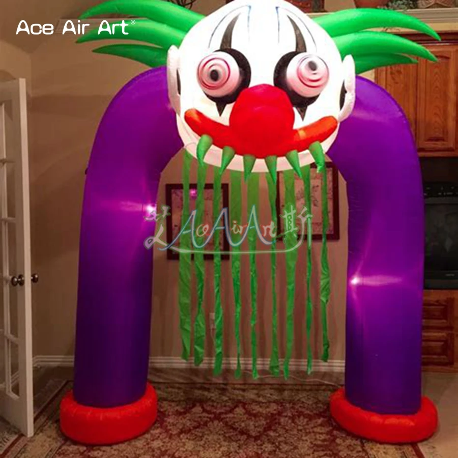 

Portable Exaggerate Halloween Arch Entrance Inflatable Scary Led Clown Archway with Long Hair and Big Eyes for Yard Decoration