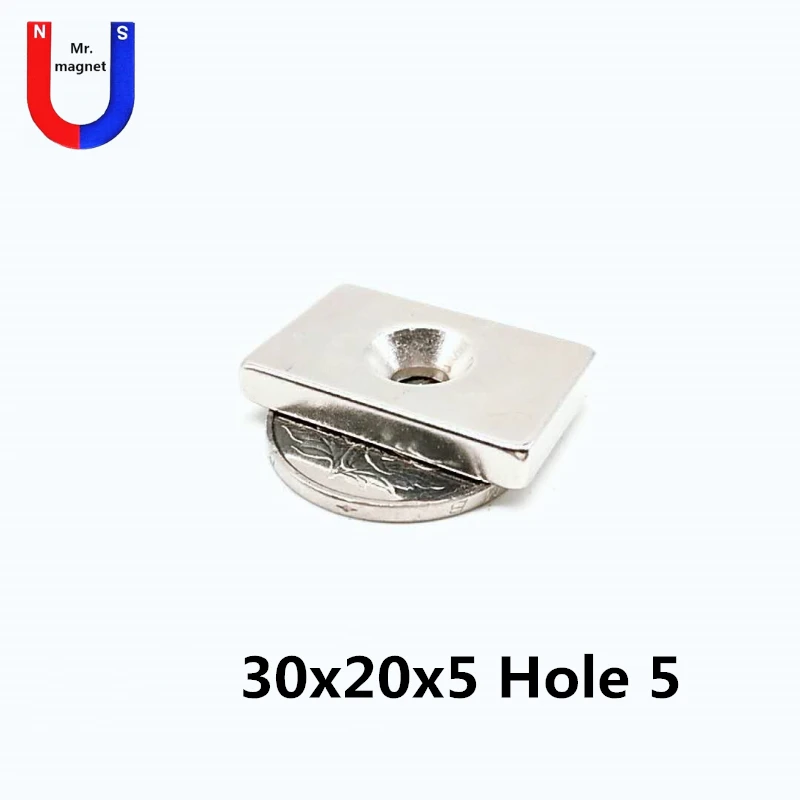 

10/30/100pcs 30x20x5-5 super strong neodymium magnets N50 cuboid 30x20x5 magnet With countersunk hole 5 NdFeB 30*20*5-5 magnet