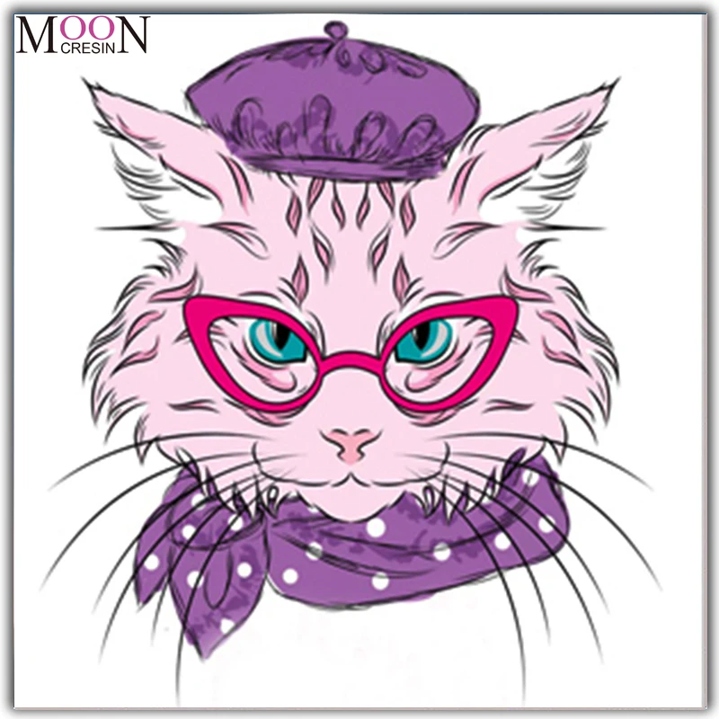 

MOONCRESIN Diy Diamond Painting Cross Stitch Cat With Glasses Diamond Mosaic Full Round 3D Diamond Embroidery Decoration Cartoon