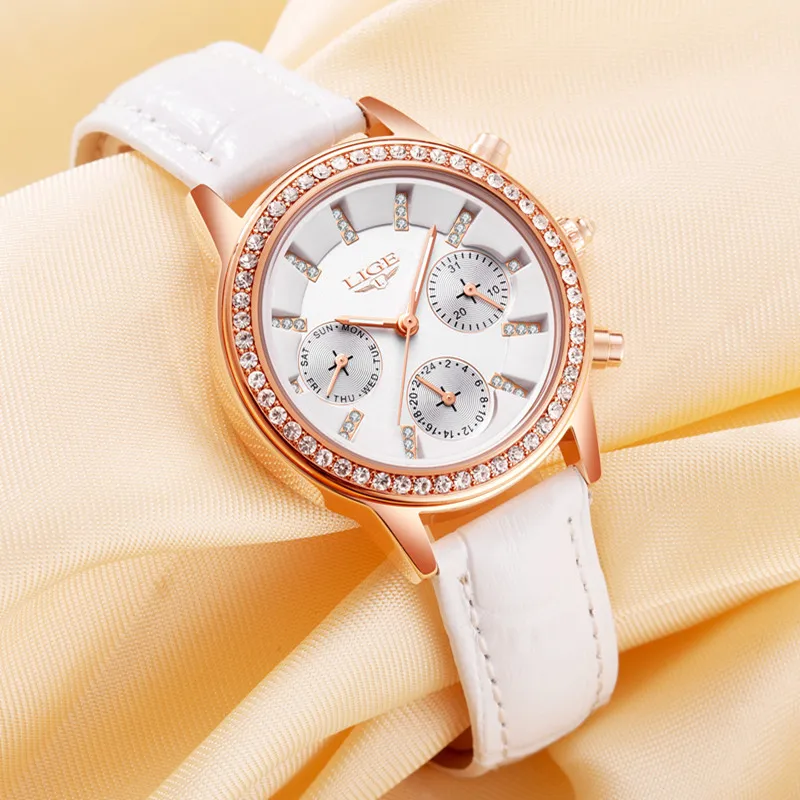 Relogio feminino Women Watches LIGE Luxury Brand Girl Quartz Watch Casual Leather Ladies Dress Watches Women Clock Montre Femme