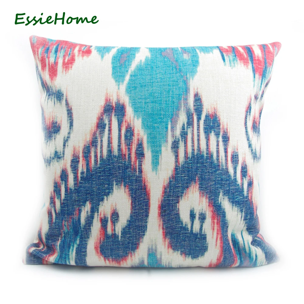 ESSIE THUIS Fabriek Direct Verkopen High-End Digitale Print Donkerblauw Ikat Paisley Patroon Kussensloop Kussenhoes Voor Sofa Vintage