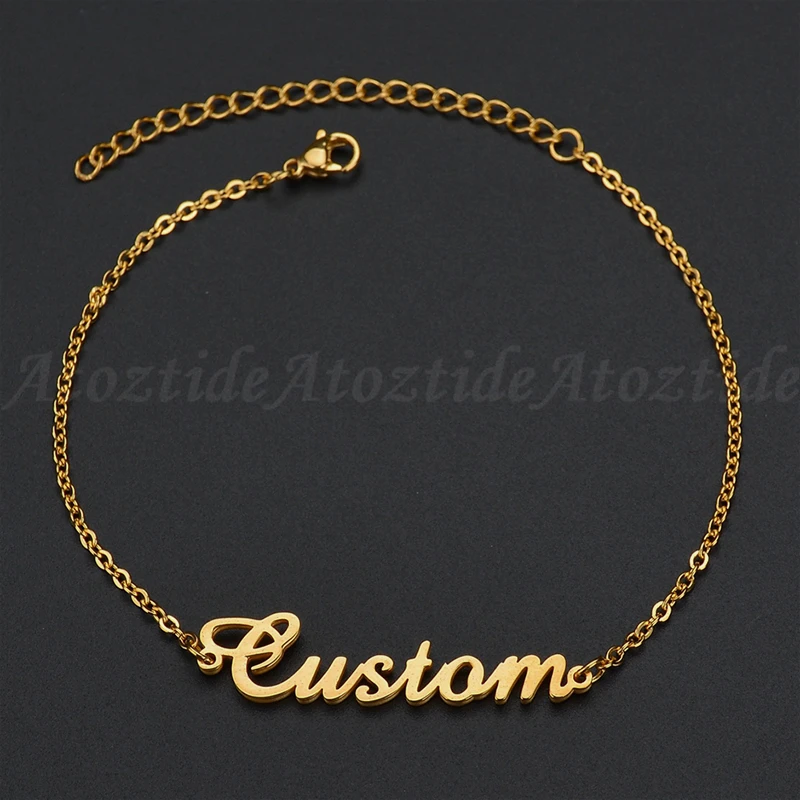 Atoztide Gepersonaliseerde Aangepaste Naam Armband Voor Vrouwen Rvs Charms Handgemaakte Gegraveerde Handschrift Liefde Bangle Gift