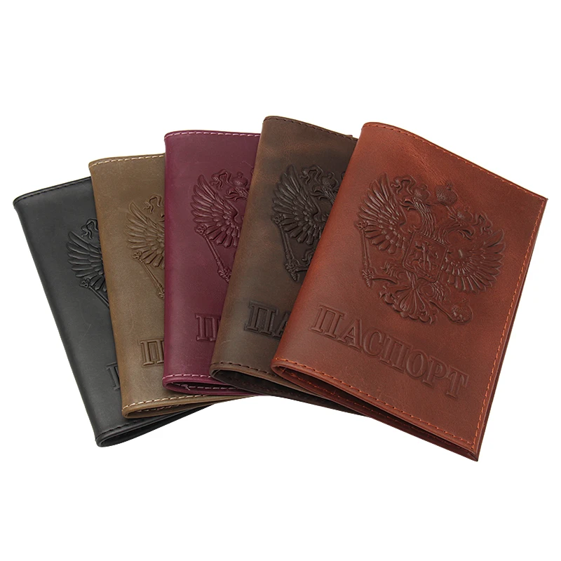 Vintage Style Russian comfortable Crazy horse Genuine Leather Passport Cover  Double eagle Passport holder