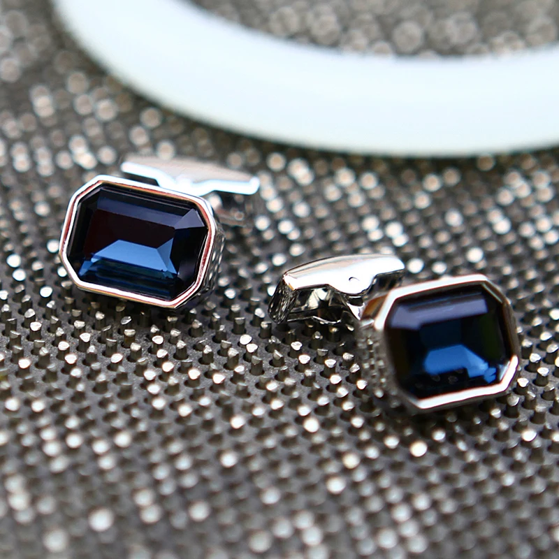 KFLK Jewelry shirt Fashion cufflink for mens Brand Blue Crystal Cuff link Luxury Wedding Groom Button High Quality guests