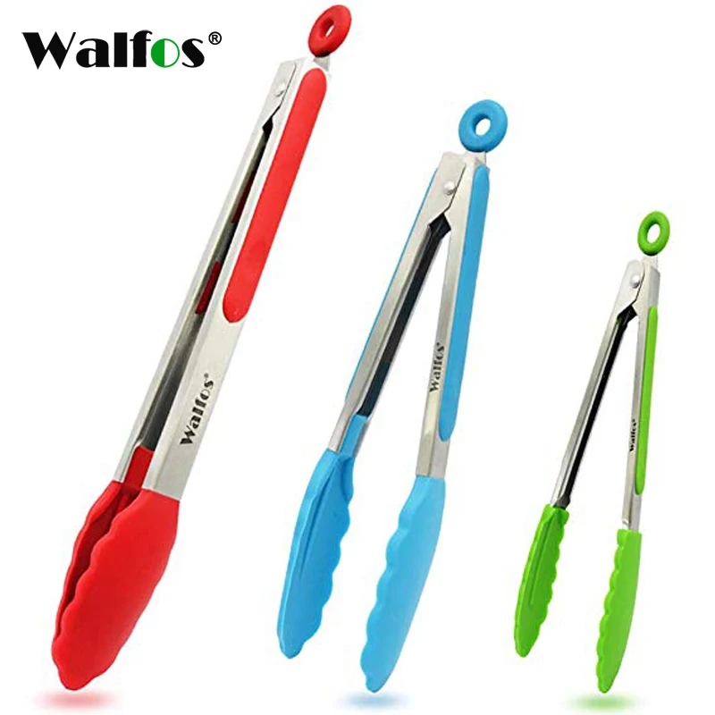 

WALFOS Stainless Steel Silicone Kitchen Tongs BBQ Clip Salad Bread Cooking Food Serving Tongs Kitchen Tools