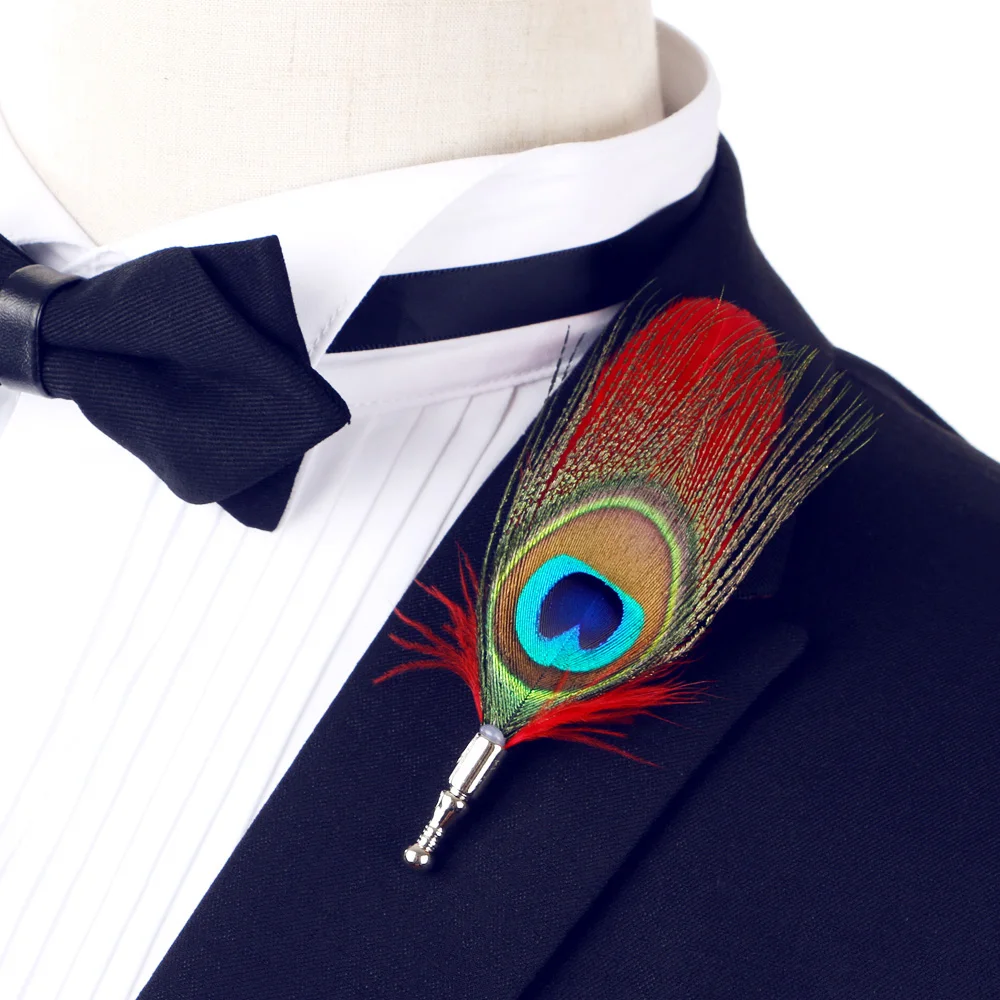 

Free Shipping new MEN's male Handmade tail of the peacock feather brooch Bohemia folk style women stage reception accessories