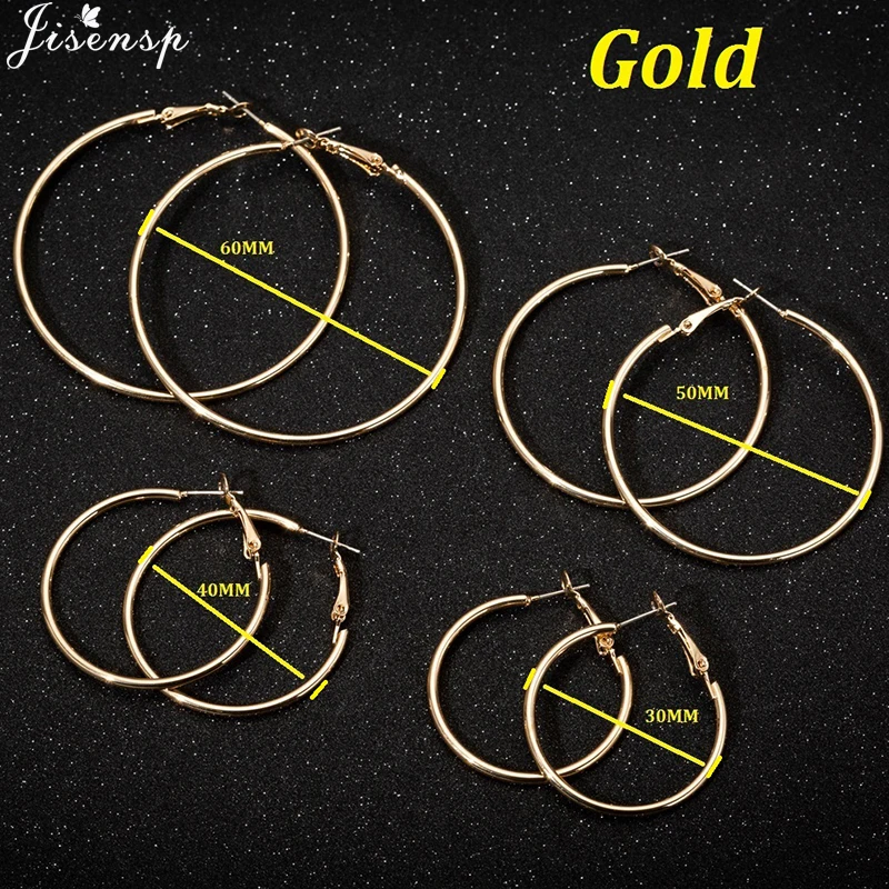 Jisensp 30/40/50/60mm Trendy Large Hoop Earrings Smooth Circle Earrings for Women Jewelry Hyperbole Oversizes Accessories