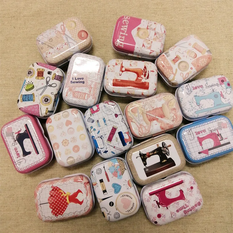 32pcs/box Mixed Sewing Machine Printing Mini Pill Case Collectables mini Box Diy storage box square lipstick case small tin box