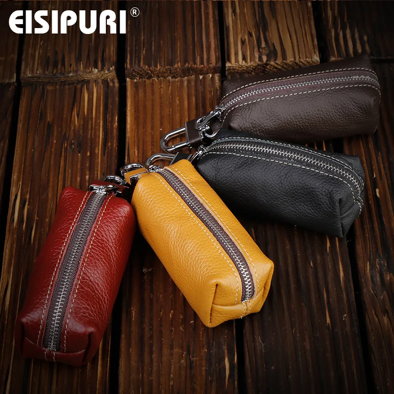 EISIPURI Genuine Leather Key Case Pouch Women Keychain Magnetic buckle Key Case Bag Men Key Holder Housekeeper Keys Organizer