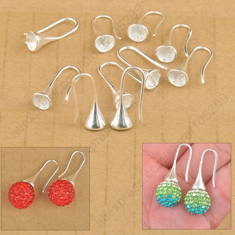 Stock Wholesale 20PCS Lot Findings Genuine 925 Sterling Silver Earring Bail Trumpet Shaped Hook Ear Wires Fast Shipping