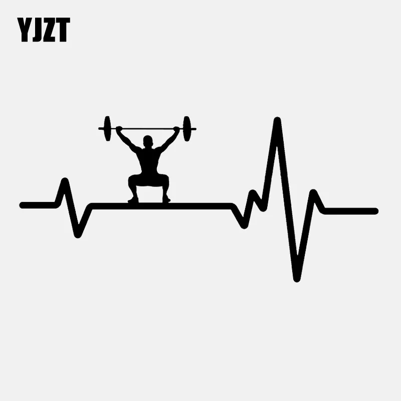 YJZT 17CM*7.9CM Workout Weight Plate Bar Squat Man  Heartbeat Vinyl Black/Silver Car Sticker C22-1213