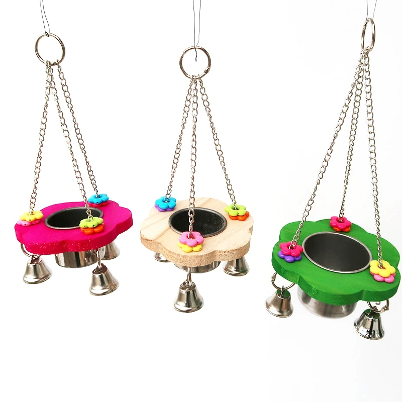 Colorful Parrot Toys Hanging Food Box Pet Bird Feeding Bowl Cage Toy for Parrots Birds Hammock Bell Holder Home Decor