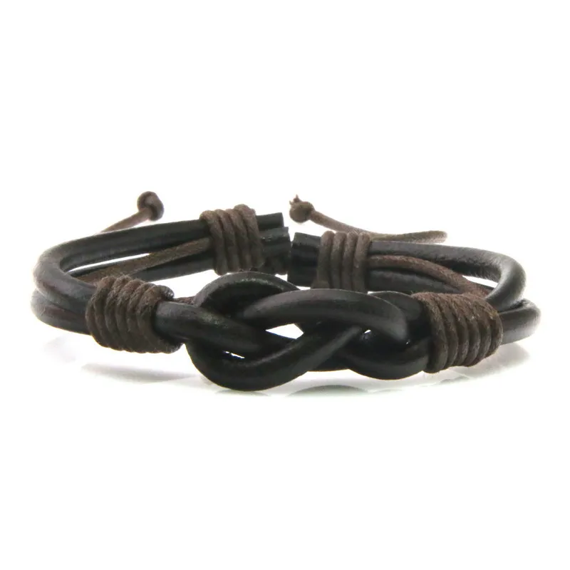 Adjustable 18-26CM 8-word Leather Bracelet Punk Men Jewelry Black/Brown Braided Leather Bracelet Fashion Bangles