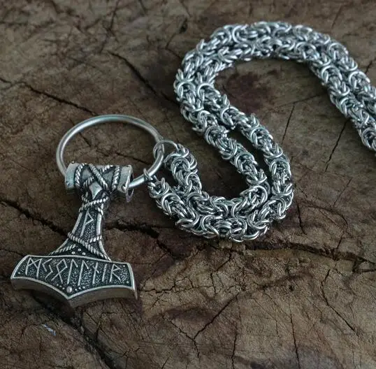 lanseis 1pcs Thor\'s Hammer pendant viking men necklace Huge Thor Mjolnir Amulet Scandinavian Triquetra Deer Skull jewelr