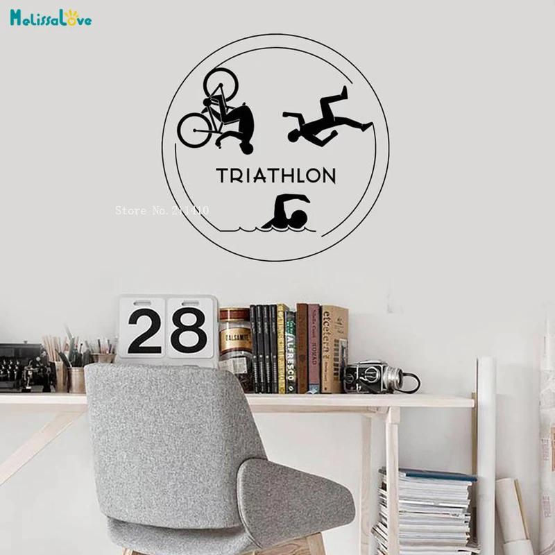 Triathlon Vinyl Wall Decal Home Decor Triathletes Sport Swimming Cycling Running Living Roomn Stickers Removable Murals YT1392