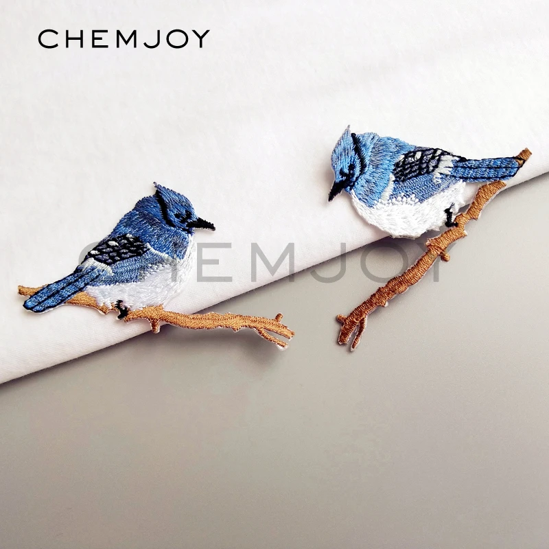 1 Pair of Embroidered Blue Bird Patch for Clothes Ironing on Stickers Iron Appliques for Jackets Shoes Backpack Sticker Badge