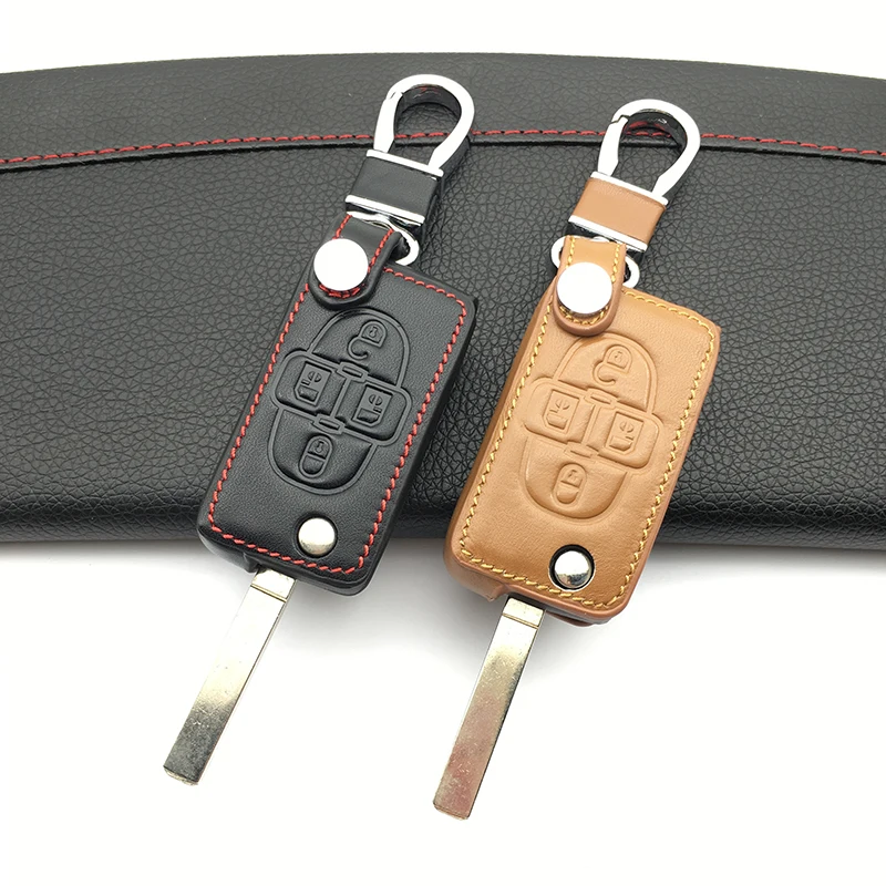 2018 Hot Sale Key fob 100% genuine leather case cover skin shell cover For Peugeot 1007 807 4 Buttons Fold Key Protective shell