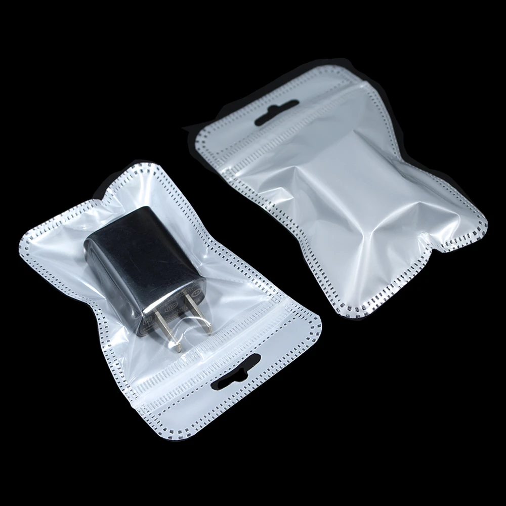 100 Teile/los Klaren Weißen Verpackung Plastiktüten Zip-Lock Mit Hängen Loch Wiederverschließbaren Poly Beutel Für Elektronik Zubehör